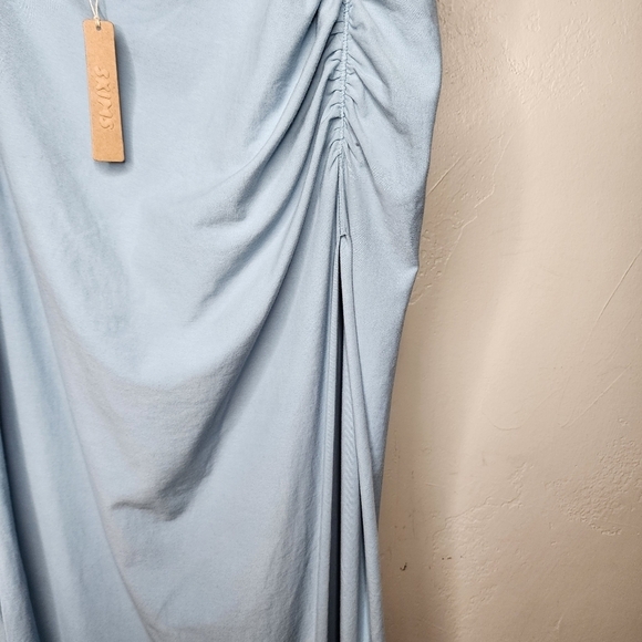 NWT SKIMS Light Blue‎ Raw Edge Slit Long Skirt Size 2X - Picture 5 of 8